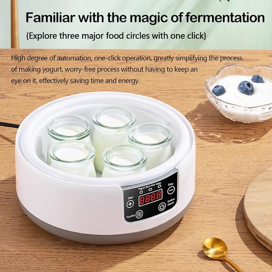 Yoghurtmaker met 5 Glazen en 1.2L Kom - Voor Zelfgemaakte Yoghurt en Natuurlijke Fermentatie — afbeelding 2