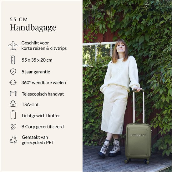 SUITSUIT Handbagage koffer 55x35x20 - Handbagage trolley - Lichtgewicht koffer - Reiskoffer - Veilig TSA cijferslot - Natura koffer Dark Olive - Groen