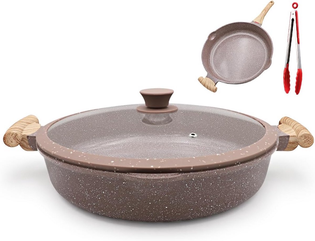 Ceramic Non-Stick Frying Pan 2-in-1 30cm with Lid - Eco-Friendly and Multi-Functional