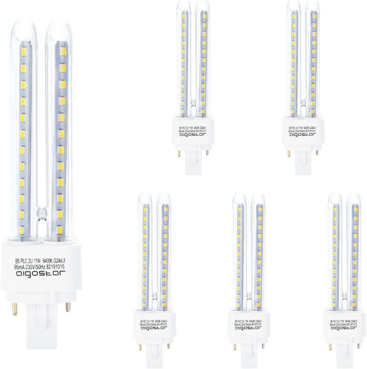 Set van 5 LED Lampen PLC 2U 11W - Koud Wit 6500K - 1070 Lumen - G24d-3 Fitting