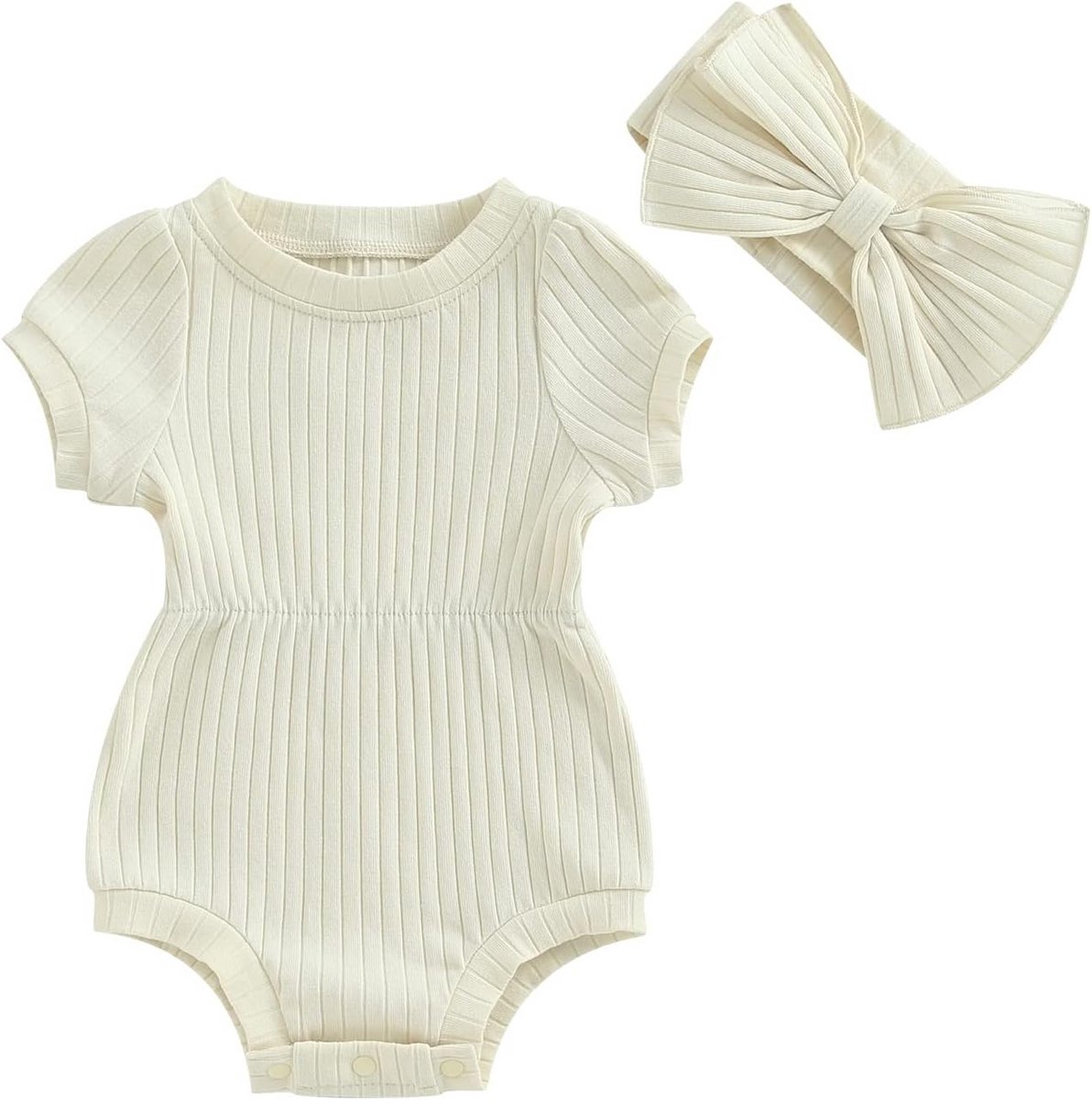 2-Delige Zomer Set Romper met Strik Hoofdband voor Baby Meisjes Pasgeboren