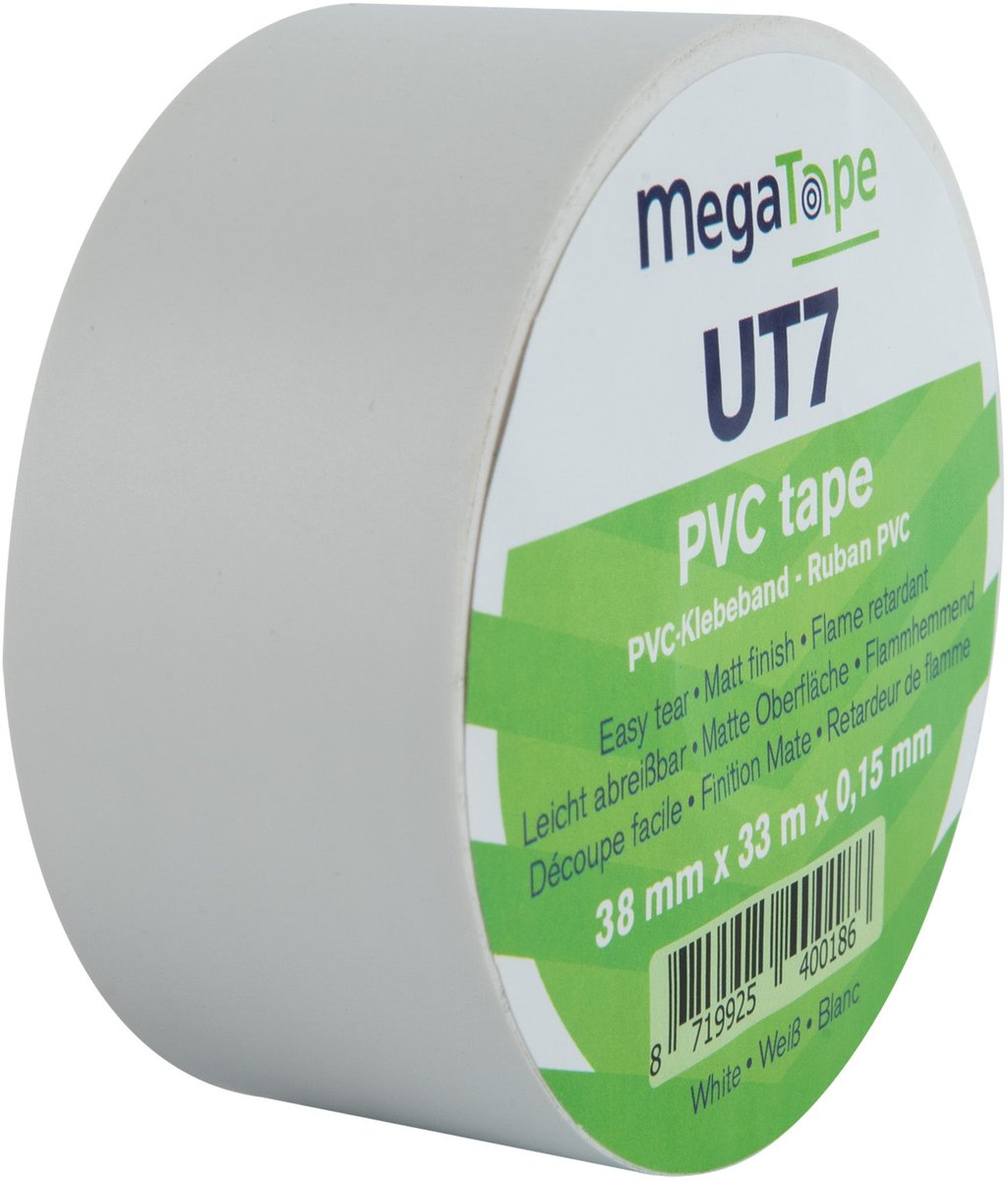 Showgear MegaTape UT7 PVC tape 38 mm x 33 m, wit