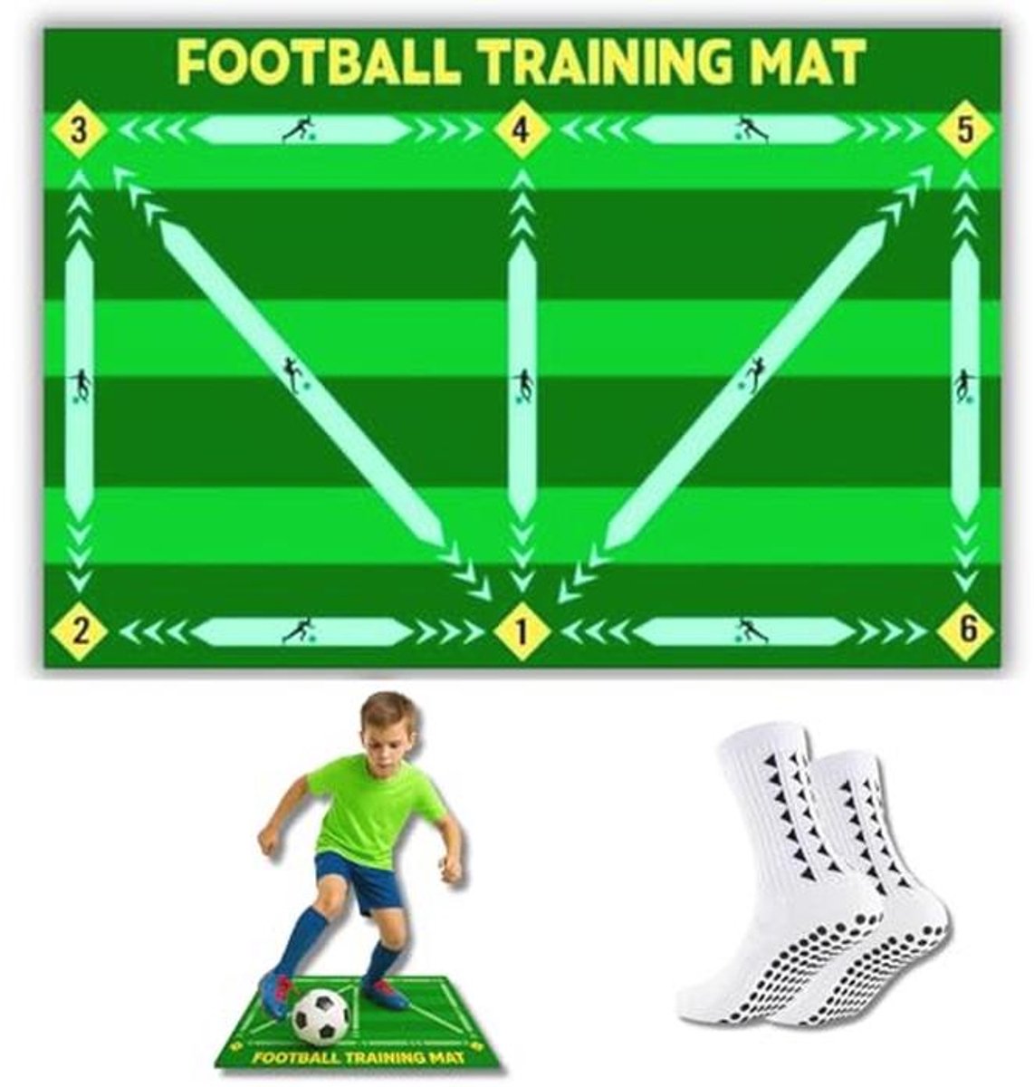 Antislip Voetbaloefenmat - Ideale Trainingsmat voor Dribbelen en Balcontrole - Indoor Voetbalvaardigheidsmat (90 x 60 cm)