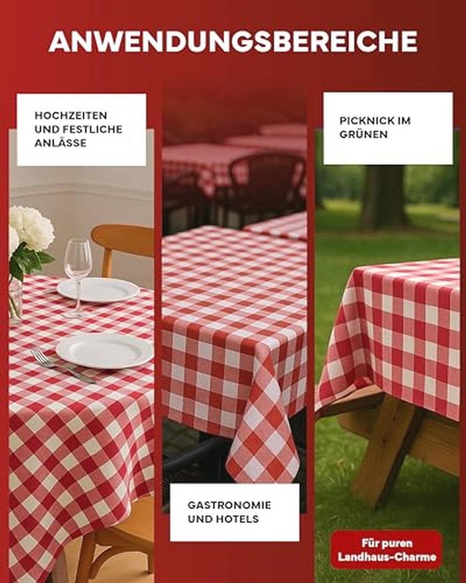 Landhuis Tafelkleed 100 x 100 cm Rood-Wit Geruit van 100% Katoen