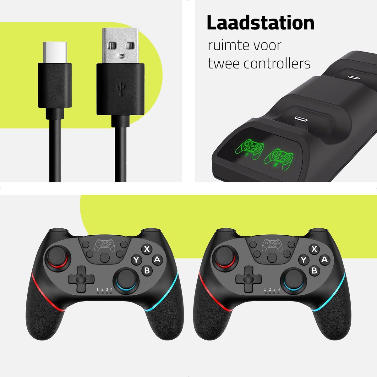 Octronic Pro Controller Set - 2 x bluetooth game controller met oplaadstation - geschikt voor Nintendo Switch - zwart – foto 6