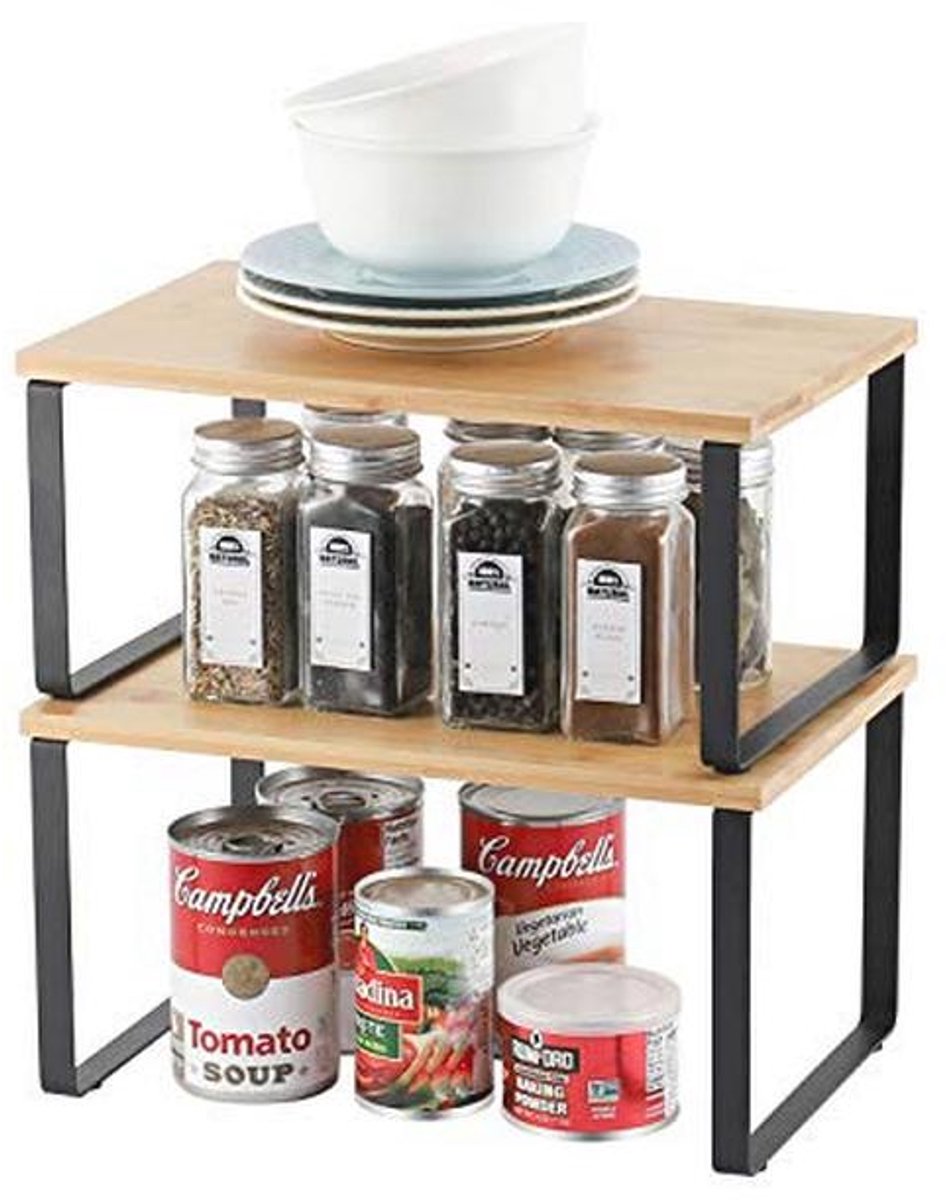 2-Pack Uitschuifbare en Stapelbare Keukenplank Organizer voor Optimaal Opbergen