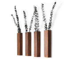 Moderne Houten Plantenbakken voor Wanddecoratie - 4 Stuks - Walnoot Kleur - Voor Slaapkamer en Badkamer