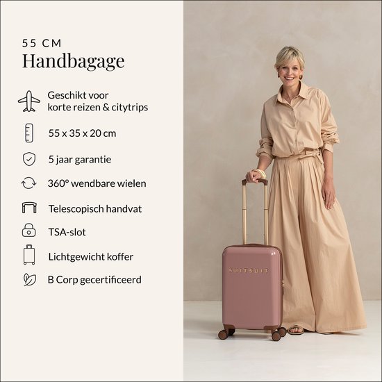 SUITSUIT Handbagage koffer 55x35x20 - Handbagage trolley - Lichtgewicht koffer - Reiskoffer - Veilig TSA cijferslot - Fab Seventies koffer Old Rose - Roze