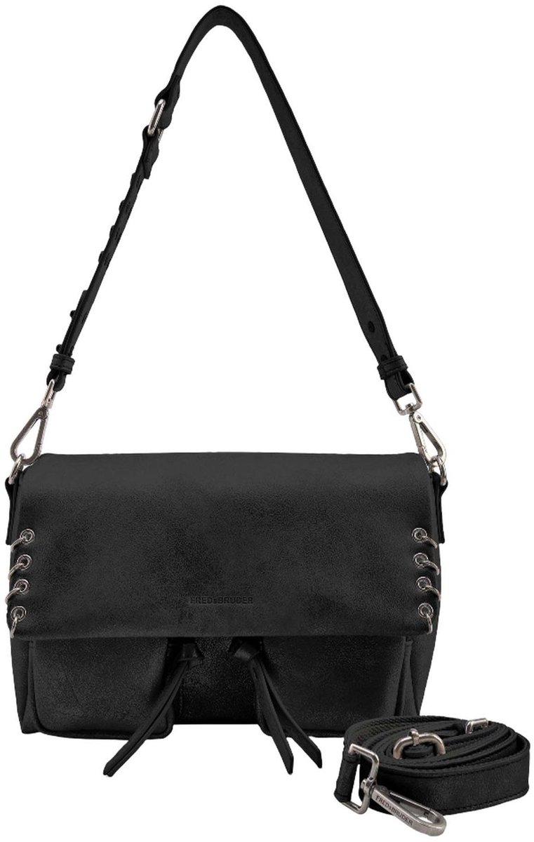 FREDsBRUDER Leren schoudertas Rebel At Heart Big Shoulderbag Black zwart