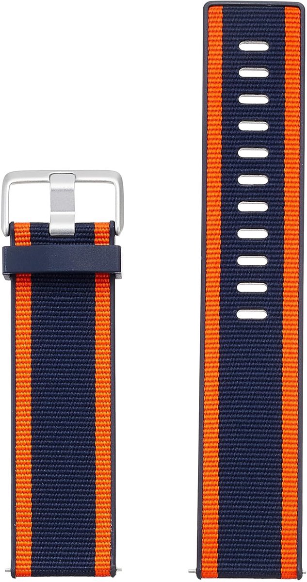 Woven band Fitbit Versa / Versa 2 / Versa Lite - Maat L - Navy / Orange bandje - Geschikt voor Fitbit Versa/ Versa 2/ Versa Lite - Meerkleurig