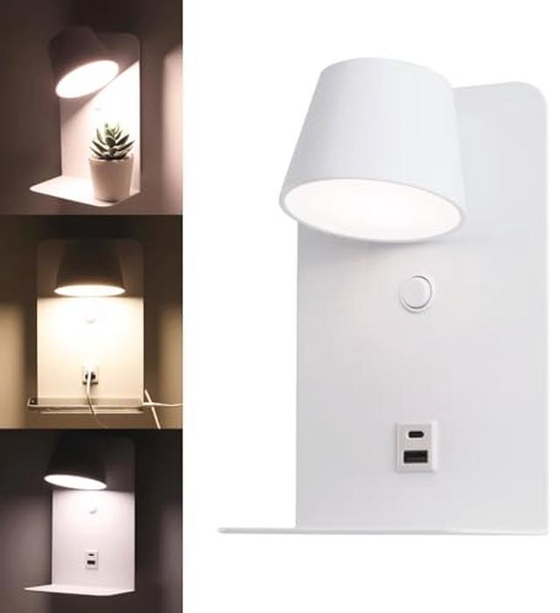 Draaibare LED-wandlamp met USB-laadfunctie en instelbare kleurtemperatuur