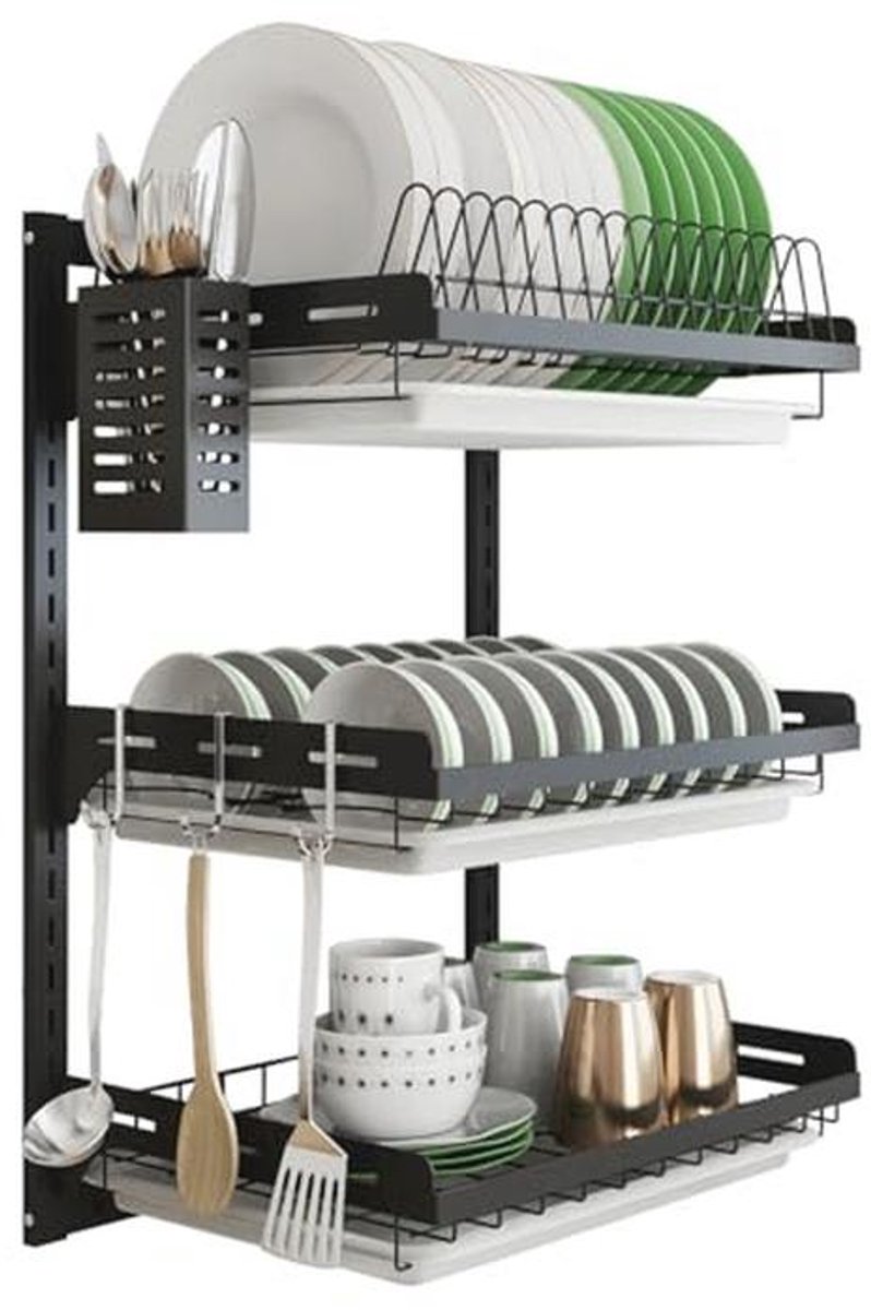 Wandmontage Afdruiprek Keukenkast Organizer met 3 Lagen en 3 Haken