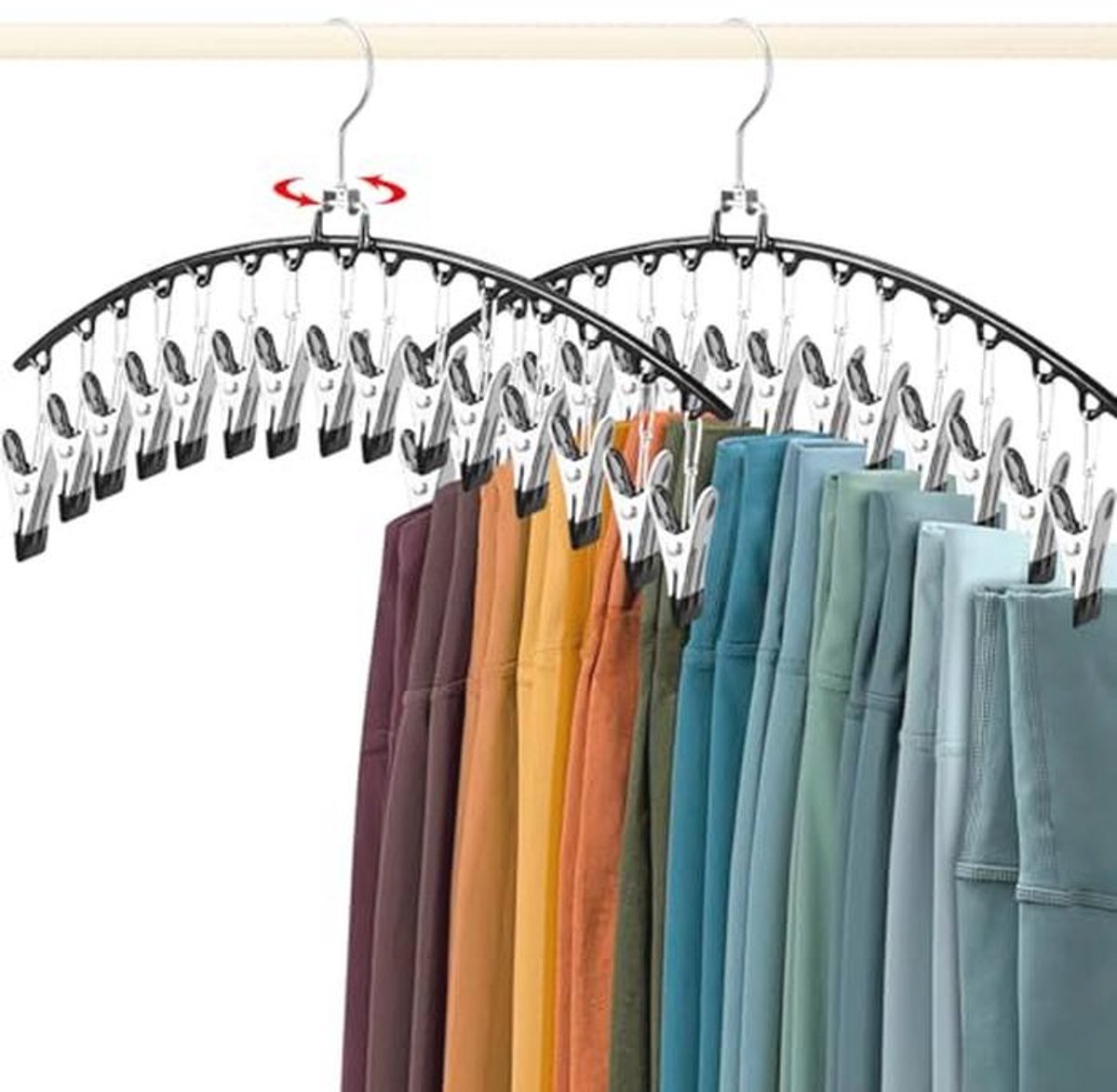 Ruimtebesparende Legging Organizer met Draaibare Haak en 30 Clips