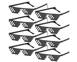 Aicharynic Pixel zonnebril, kleuren partybril, mozaïekbril, Thug Life bril, MLG Shades kleuren, feestbril, grappige brillen voor carnaval, muziekfestivals, party, bar (zwart, 8 stuks)