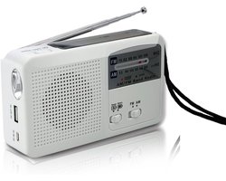 Noodradio -Draagbare noodradio - Zaklamp - AM/FM - Solar opwindbaar - Noodradio Op Batterijen - USB-C kabel - Draagbare Radio - Noodpakket - voor thuis/buiten/kamperen en reizende aardbeving - Wit