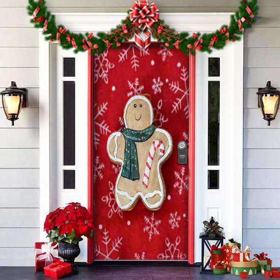 Foto: Kerstmis gingerbread deur set ramen banner voordeur veranda logo dorp display kerstmis binnenlandse en buitenlandse decoratie vakantie winter huisdecoratie 203x 91cm 1 stuk 