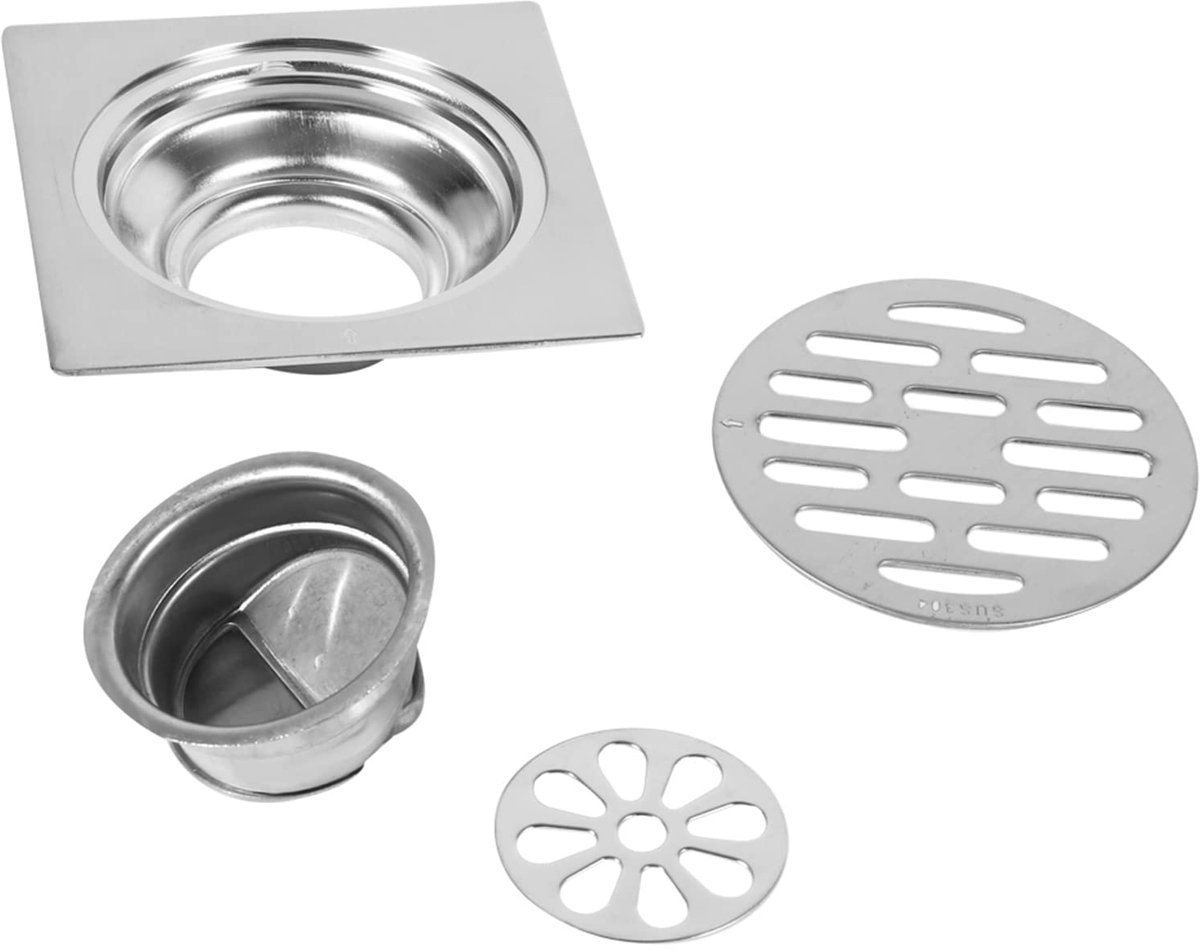 RVS Anti-Odor Badkamer Afvoerdeksel, Vierkante Afvoerpoort Douche Afvoer - Voorkomt Verstoppingen, Stopt Geuren, 3,9 X 3,9 X 1,9 Inch (Stijl Twee)