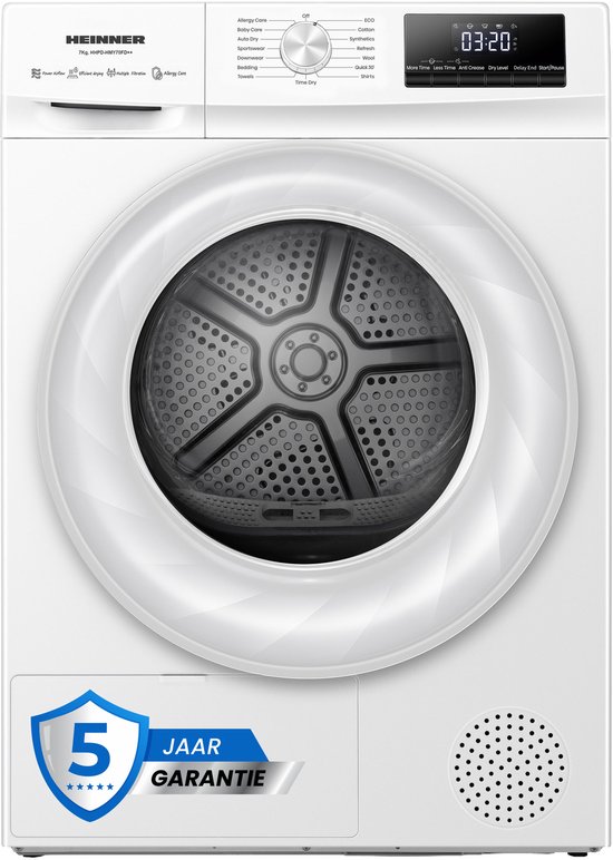 Heinner HHPD–HMY70FD – Sèche-linge – 7 kg – 15 programmes – Affichage numérique – Garantie 5 ans – Wit