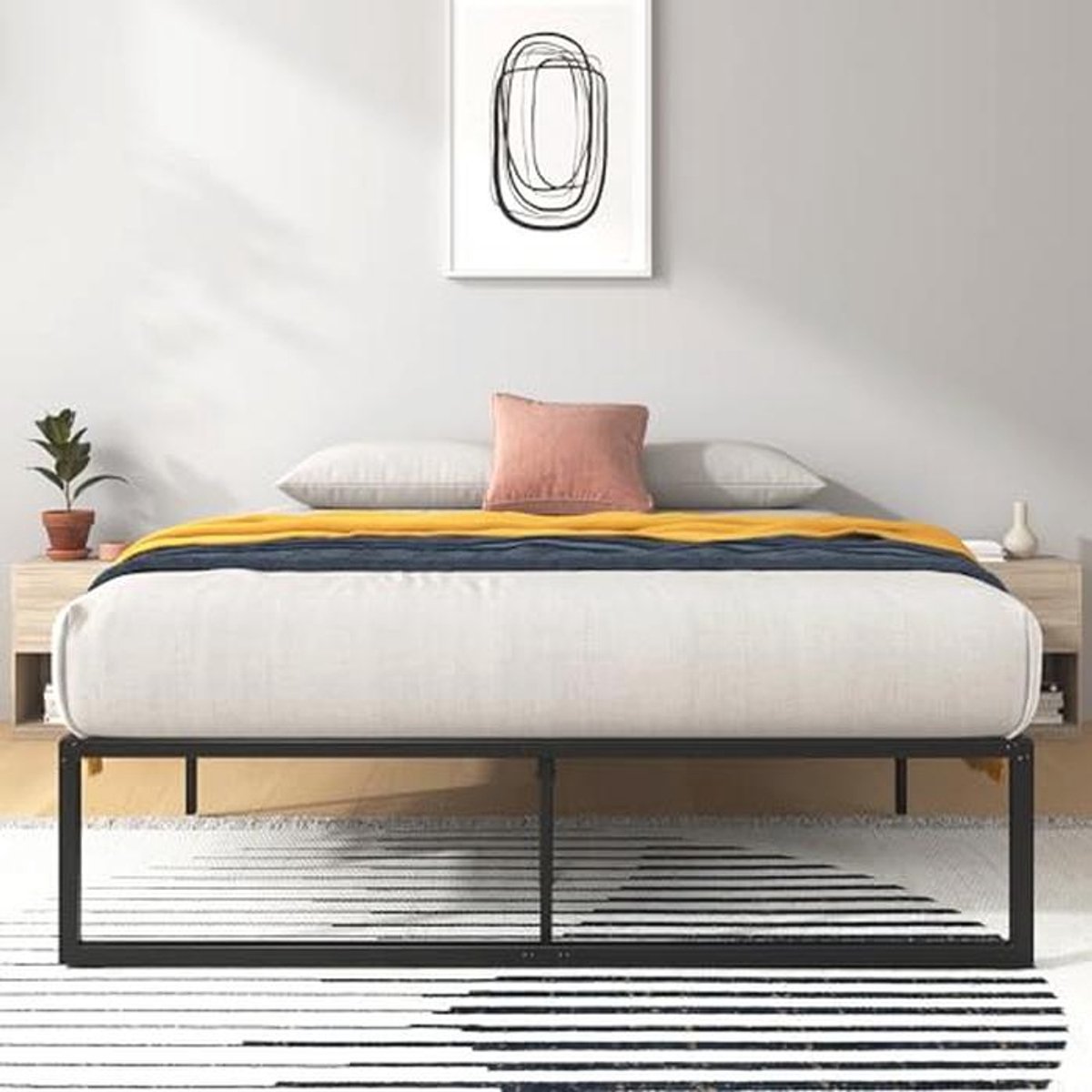 Metaal Bed Frame 140x190cm met Opslag - Sleek Design en Eenvoudige Montage