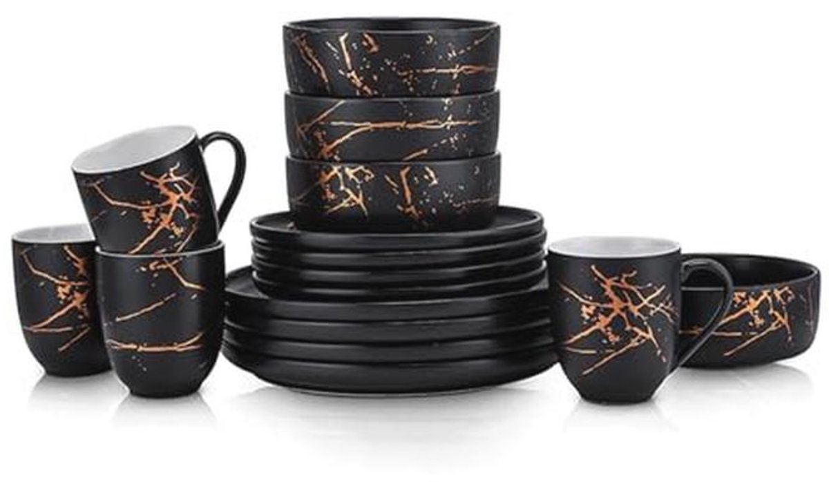Modern Splash Servies Set - 16 Stuks - Trendy Porselein voor 4 Personen