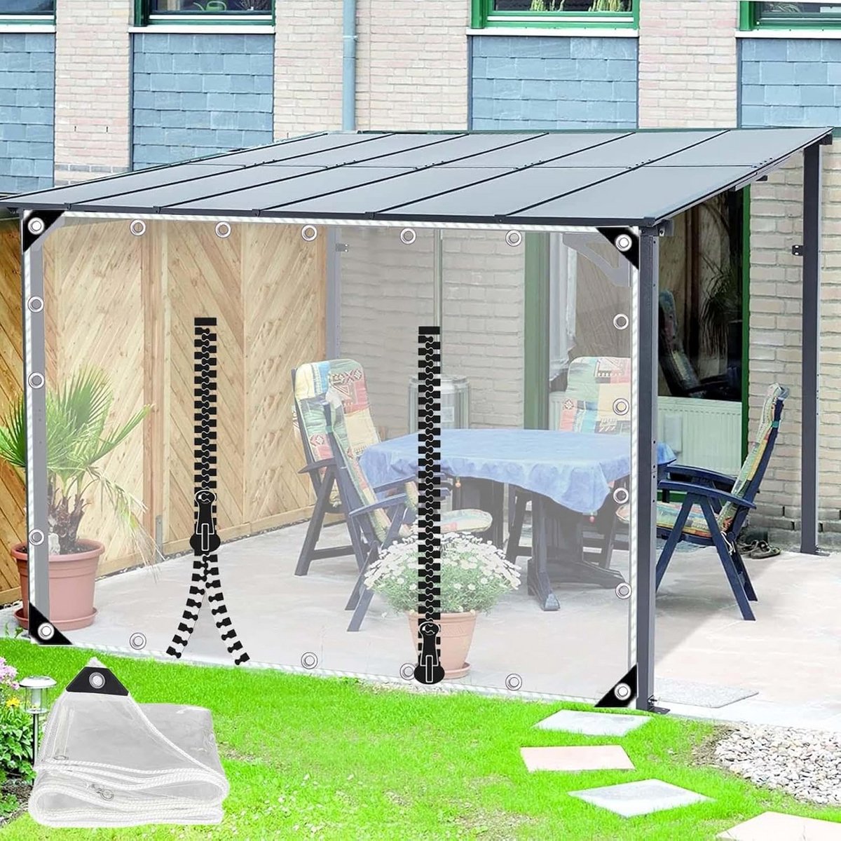 Transparant PVC zeildoek zijpaneel met ritsdeur - waterdicht dekzeil voor pergola en veranda