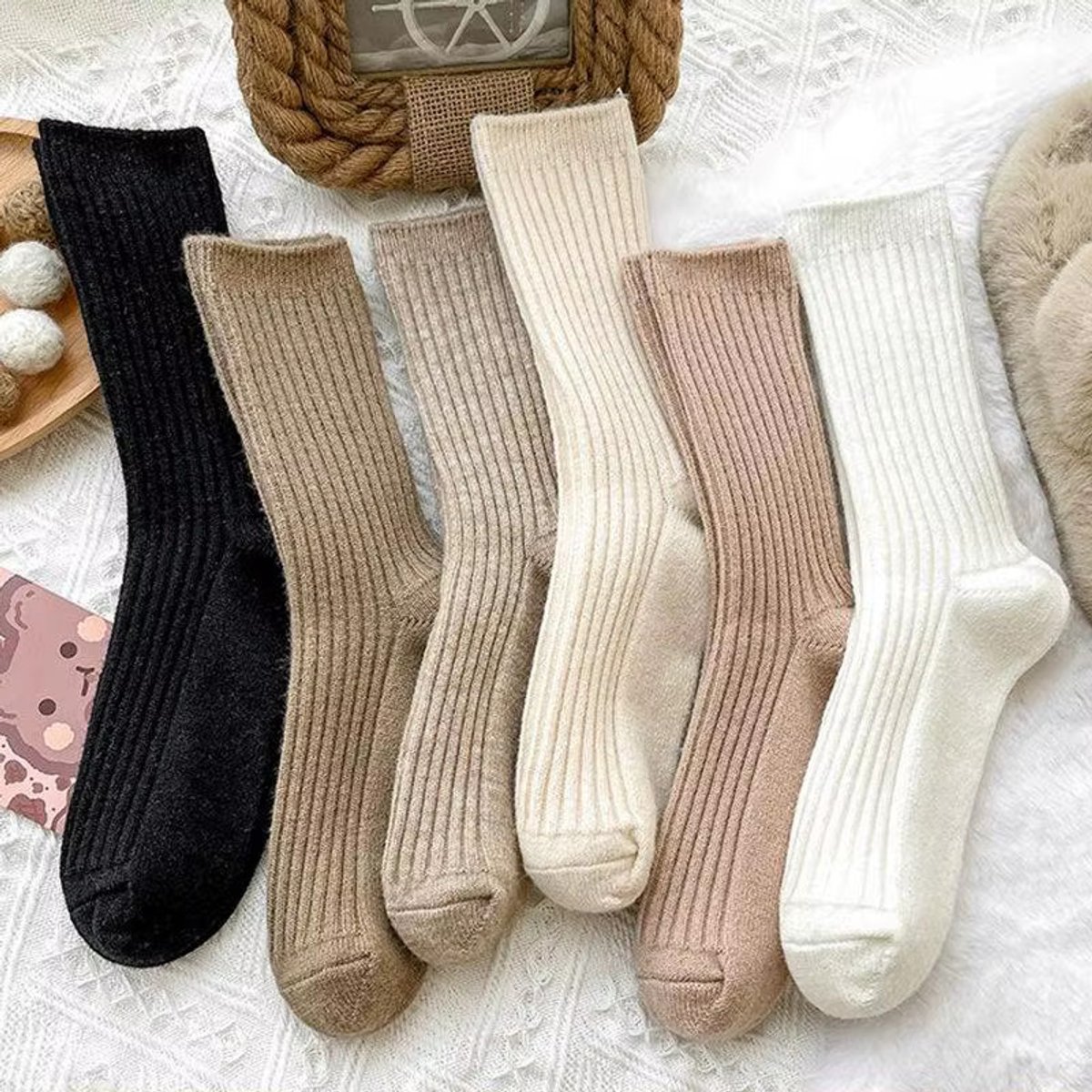 6 Paar Rib Sokken - Dames Sokken Effen – Maat 35–38 – Zachte Comfortabele Sokken – Neutrale Kleuren – Beige Taupe - Dagelijks Gebruik