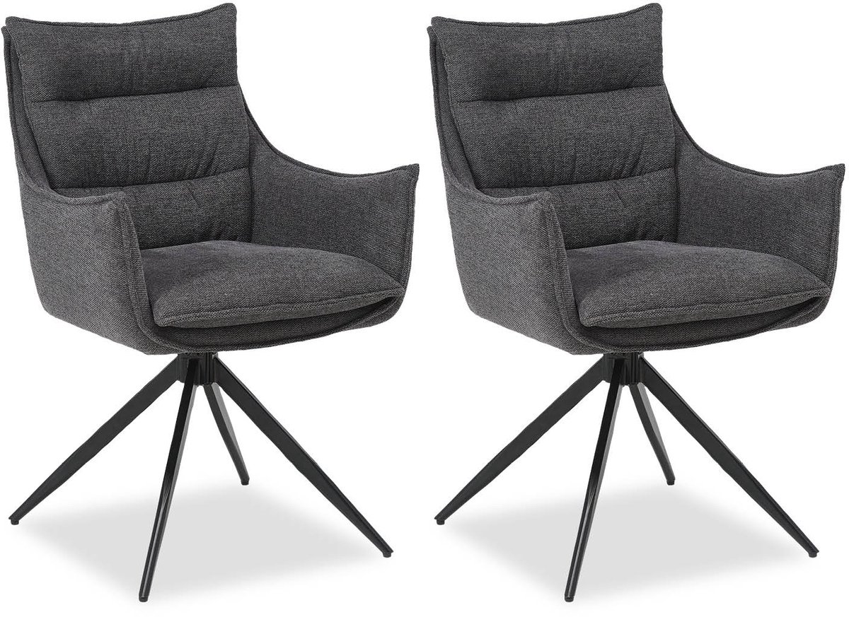 Homestyle4u Eetkamerstoel - 2 Stoelen - Draaibaar - Antraciet