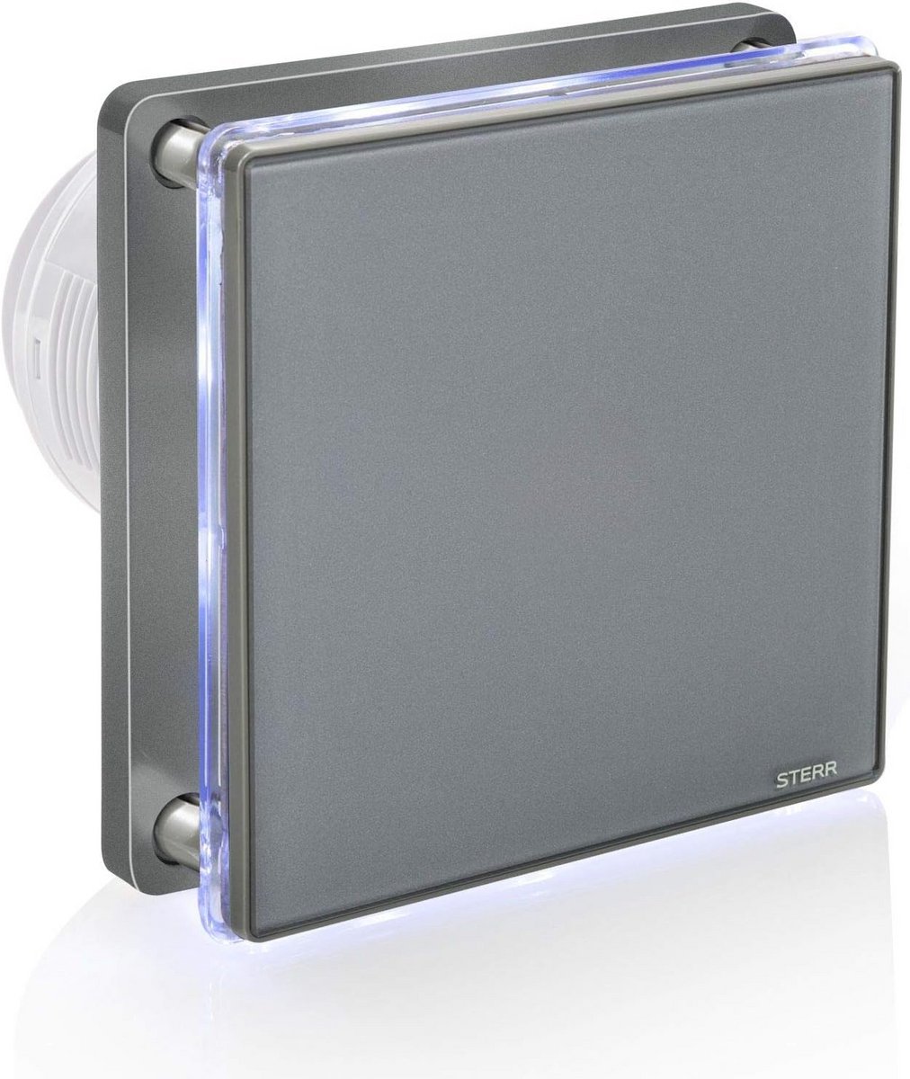 Stille Badkamerventilator 100mm Grijs met LED en Timer - Glazen Front