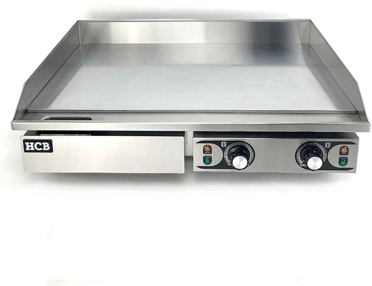 HCB® - Professionele Horeca Bakplaat - glad - 2 x 230V - RVS / INOX - Electrisch Teppanyaki Grill apparaat - 47x73x25 cm (DxBxH) - 23 kg - 2574