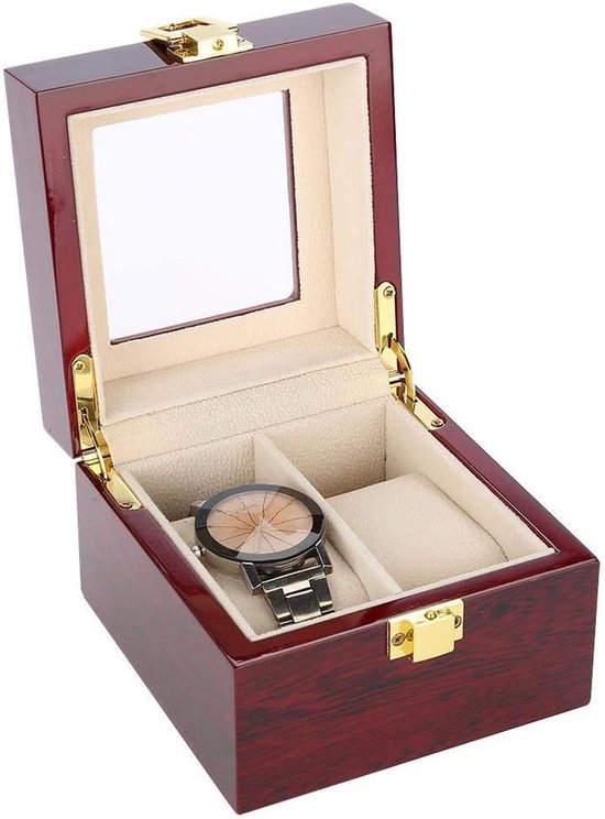 CASE ELEGANCE Draagbare horlogedoos voor dames en heren, van kunstleer, opbergdoos voor 3 horloges (bruin