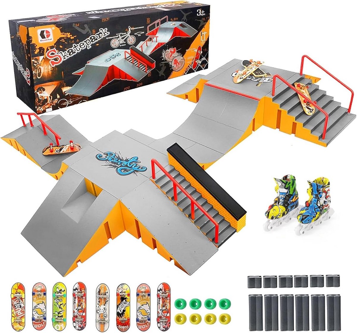 Grote Vinger Skatepark Set - 14-in-1 DIY Montage Fingerboard Skatebaan voor Kinderen