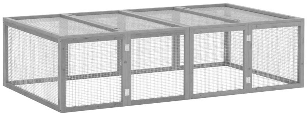 Buiten kleine dieren omheining Kleine dierenkooi met scharnierdeksel 2 scharnierdeksels voor gemakkelijke voeding Duurzaam en hoogwaardig houtmateriaal Waterdichte afwerking Veilige metalen gaasontwerp 181x100x48 cm Grijs