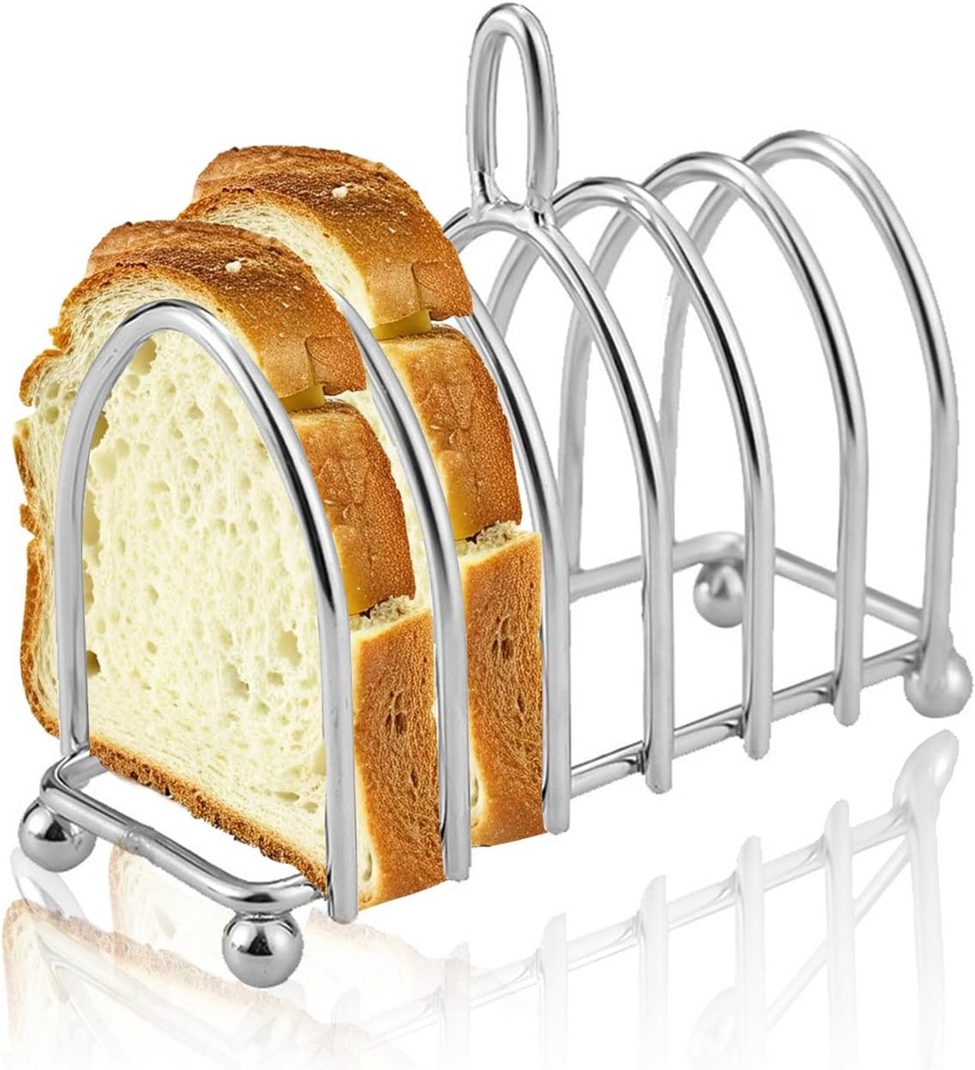 Roestvrij Stalen Toastrek voor 6 Sneetjes met Balvoeten en Lushandvat - Broodhouder voor Keuken, Ontbijt, Lunch en Diner
