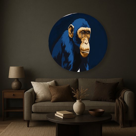 Chimpansee – wandkunst rond – aluminium – Dibond muurcirkel – 80x80 cm