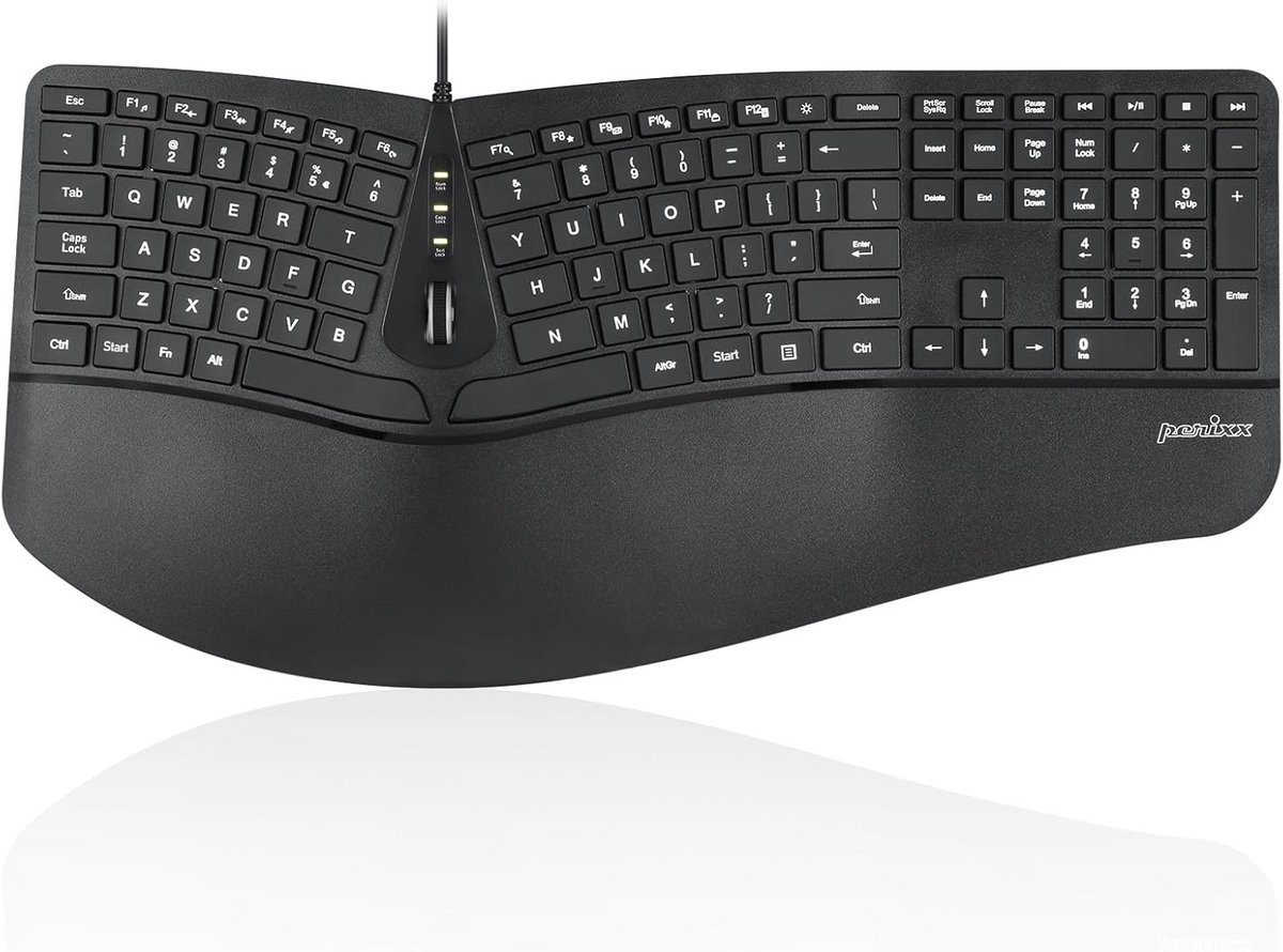 Ergonomisch Bedraad Toetsenbord met Verlichte Toetsen en Verstelbare Polssteun - US Layout
