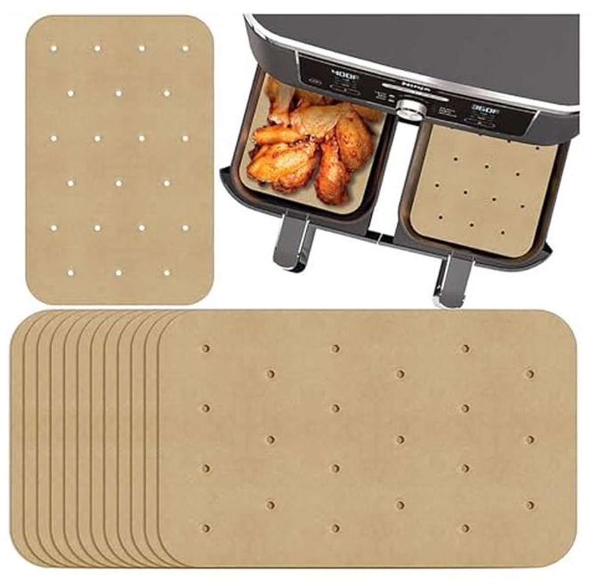 Geperforeerd Bakpapier voor Air Fryer - 150 Stuks Antiaanbaklaag en Stoomondersteuning