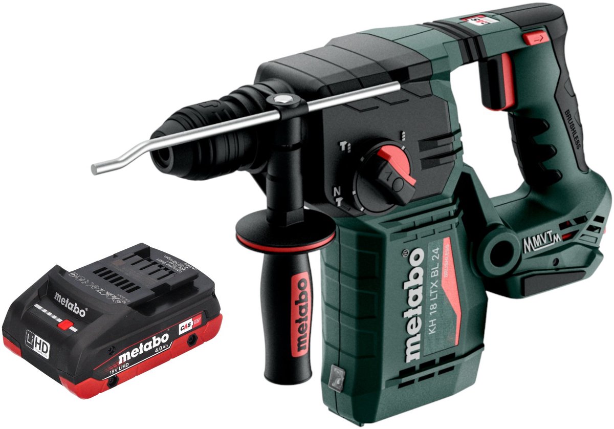 Metabo KH 18 LTX BL 24 accu-boorhamer 18 V 2,2 J SDS Plus Brushless + 1x LiHD-accu 4,0 Ah - zonder oplader