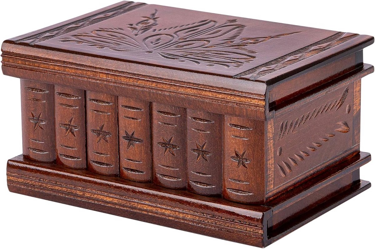 Houten Puzzeldoos met Verborgen Compartiment en Sleutel - Geheime Kist