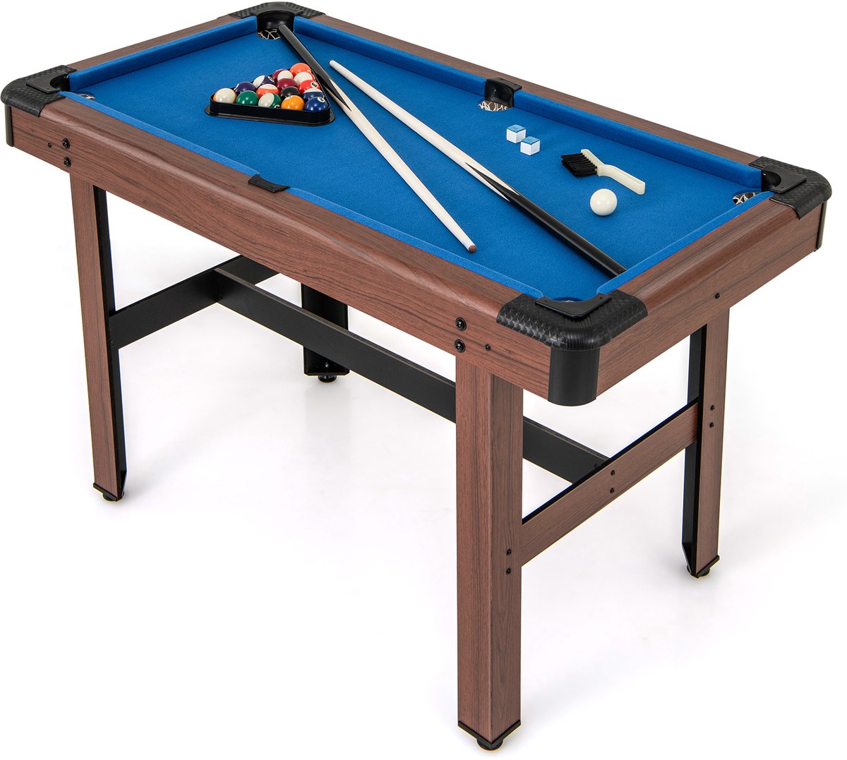Costway COSTWAY Biljarttafel, biljarttafel van hout met accessoires, zwembadtafel met 2 keus, 2 krijtjes en driehoek en borstel, tafelbiljartspel voor kinderen en volwassenen, 122 x 61 x 7