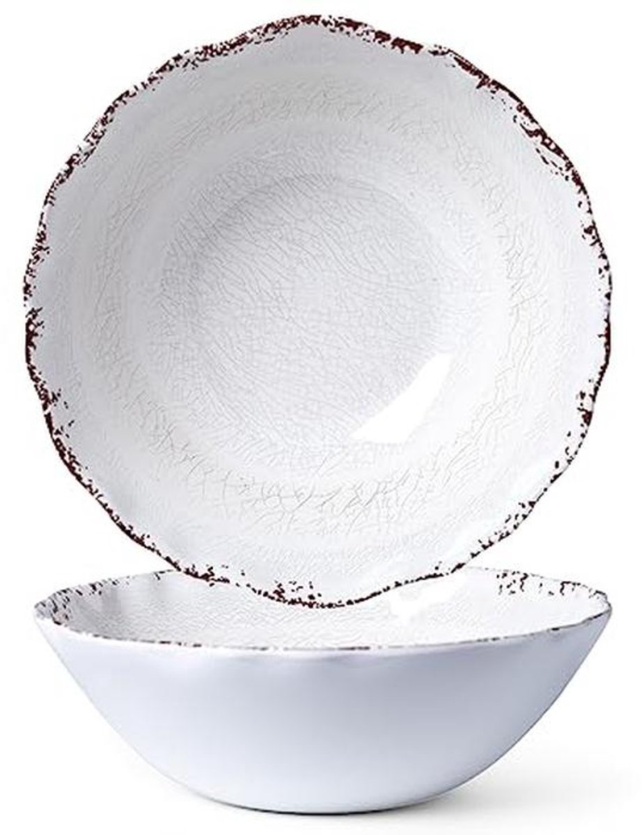 Rustieke witte melamine serveerschalen set van 2 - 30 cm lichte onbreekbare mengkommen