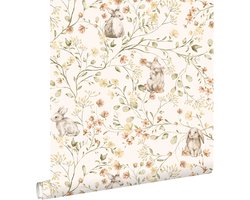 ESTAhome behang konijnen groen, geel en terracotta - 0.53 x 10.05 m - 131704