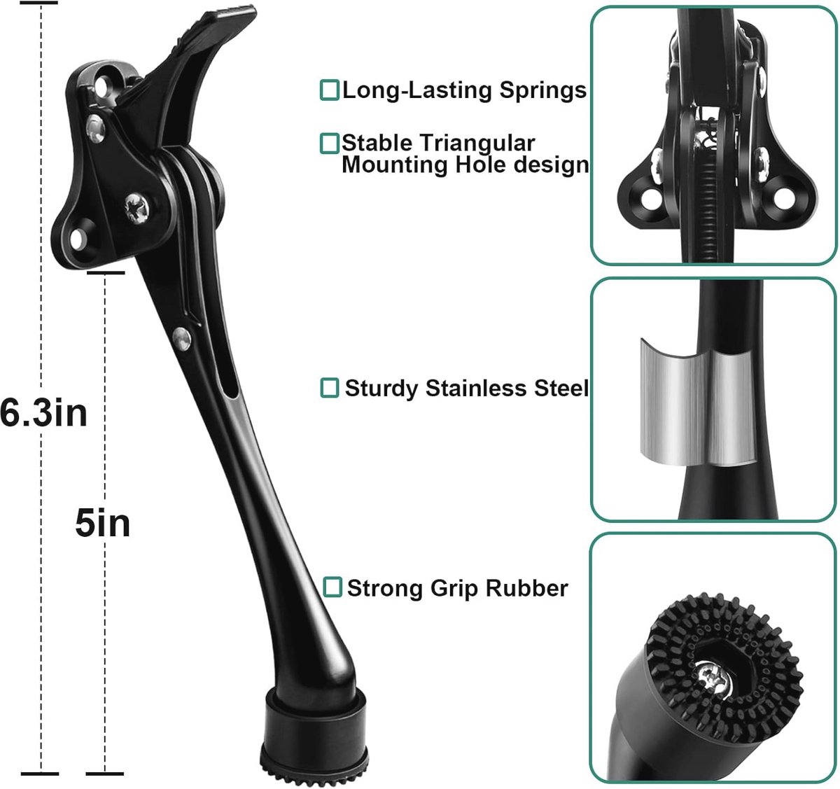 Zwarte Antislip Deurstoppers 10 cm – Verstelbare Deurstopper met Rubberen Onderkant – 2 Stuks