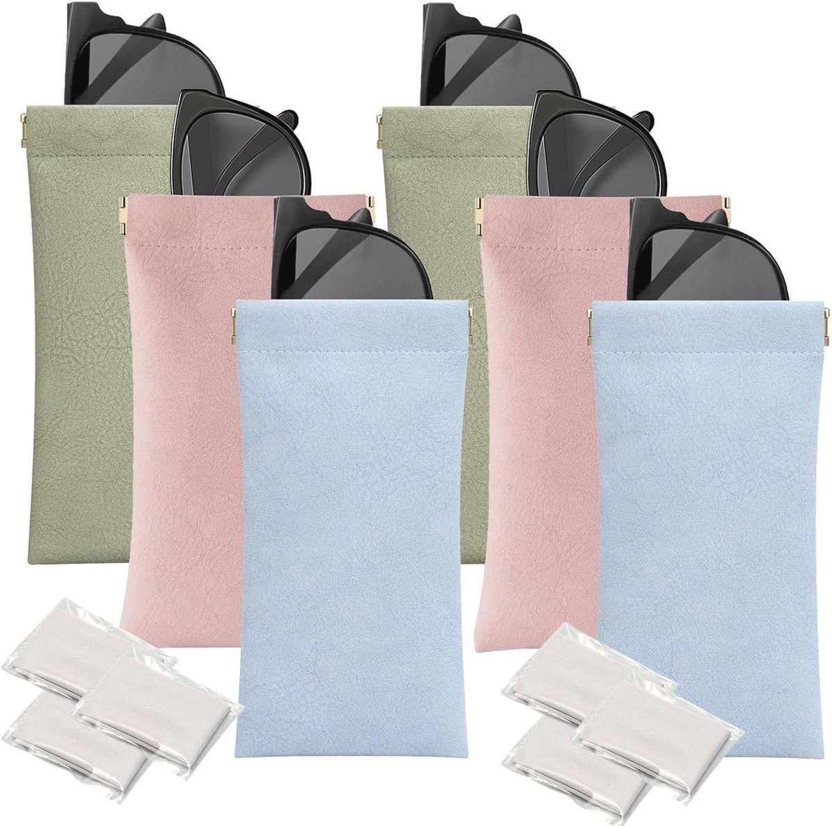 Zachte Zonnebrillenkoker - 6 Stuks, Draagbare Brillenetui voor op Reis, Roze, Groen, Blauw