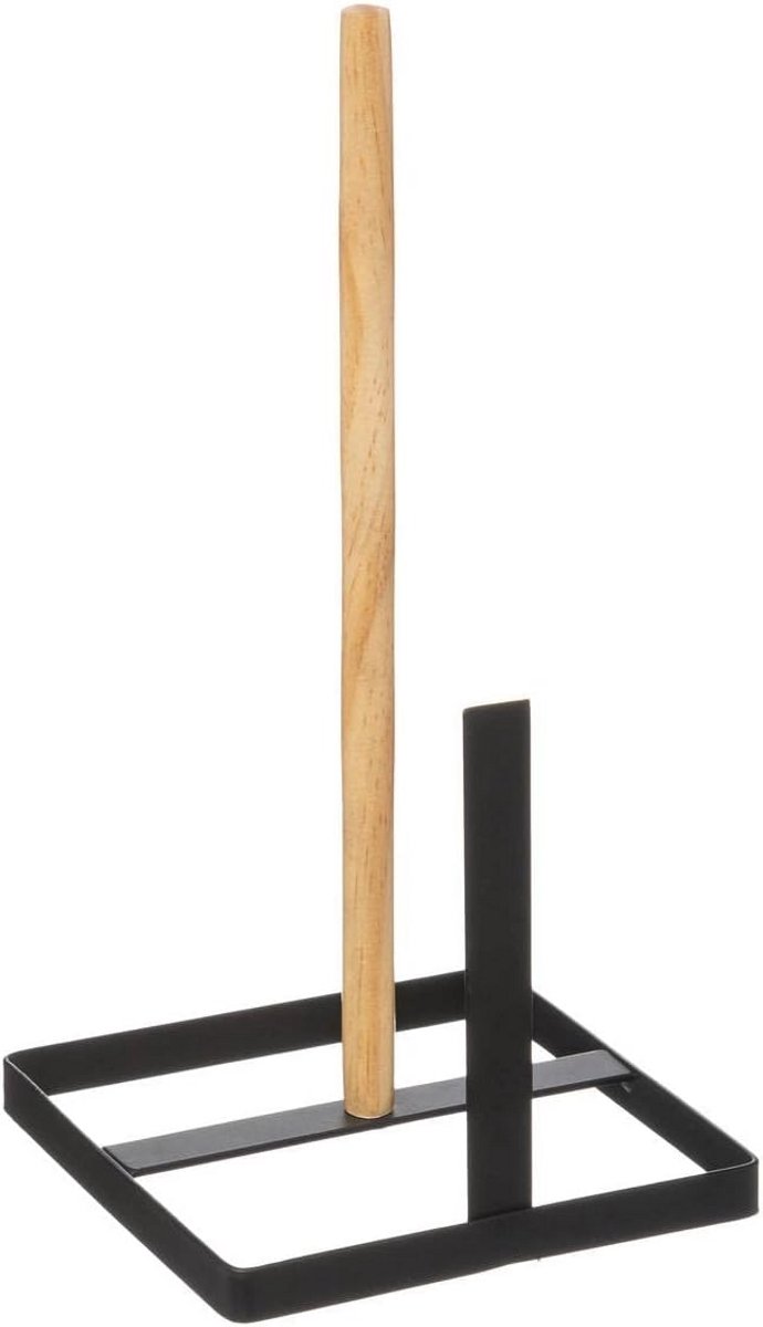 Keukenrolhouder van Hout en Metaal - Zwart, Hoogte 30 cm