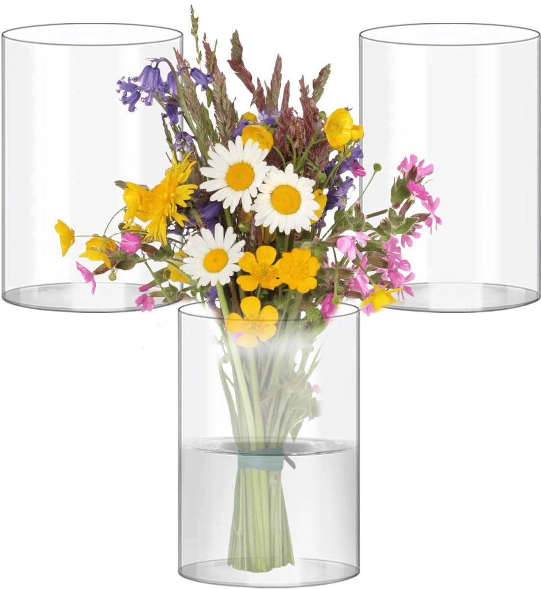 IMPERATORIS® Glazen Vazen / Glazen Flessen – Mini Decoratieve Vaas Flesjes – Helder Glas – Inclusief Strik – 3 Stuks – 10 x 10 x 15 cm – Transparant