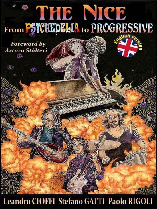 Boekomslag "The Nice From Psychedelia to Progressive" met psychedelische illustraties van een band.