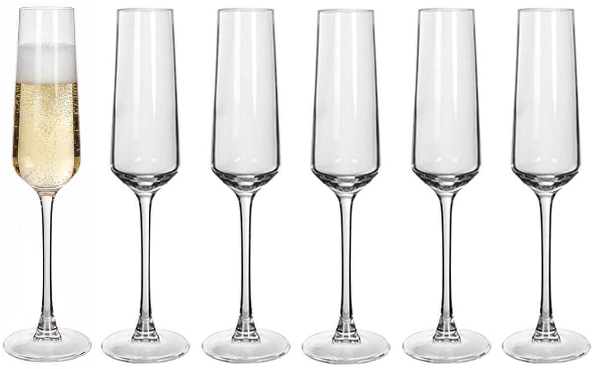 Alessandro Champagneglazen Excalibur - 24x stuks - glas - 200 ml - H26 cm - Ook voor sparkling/bubbels wijn