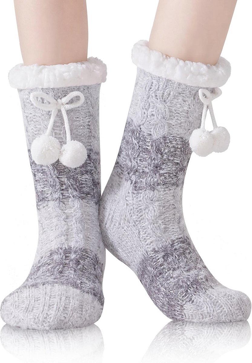Pluizige en Warme Damesslippersokken met Antislip Grip
