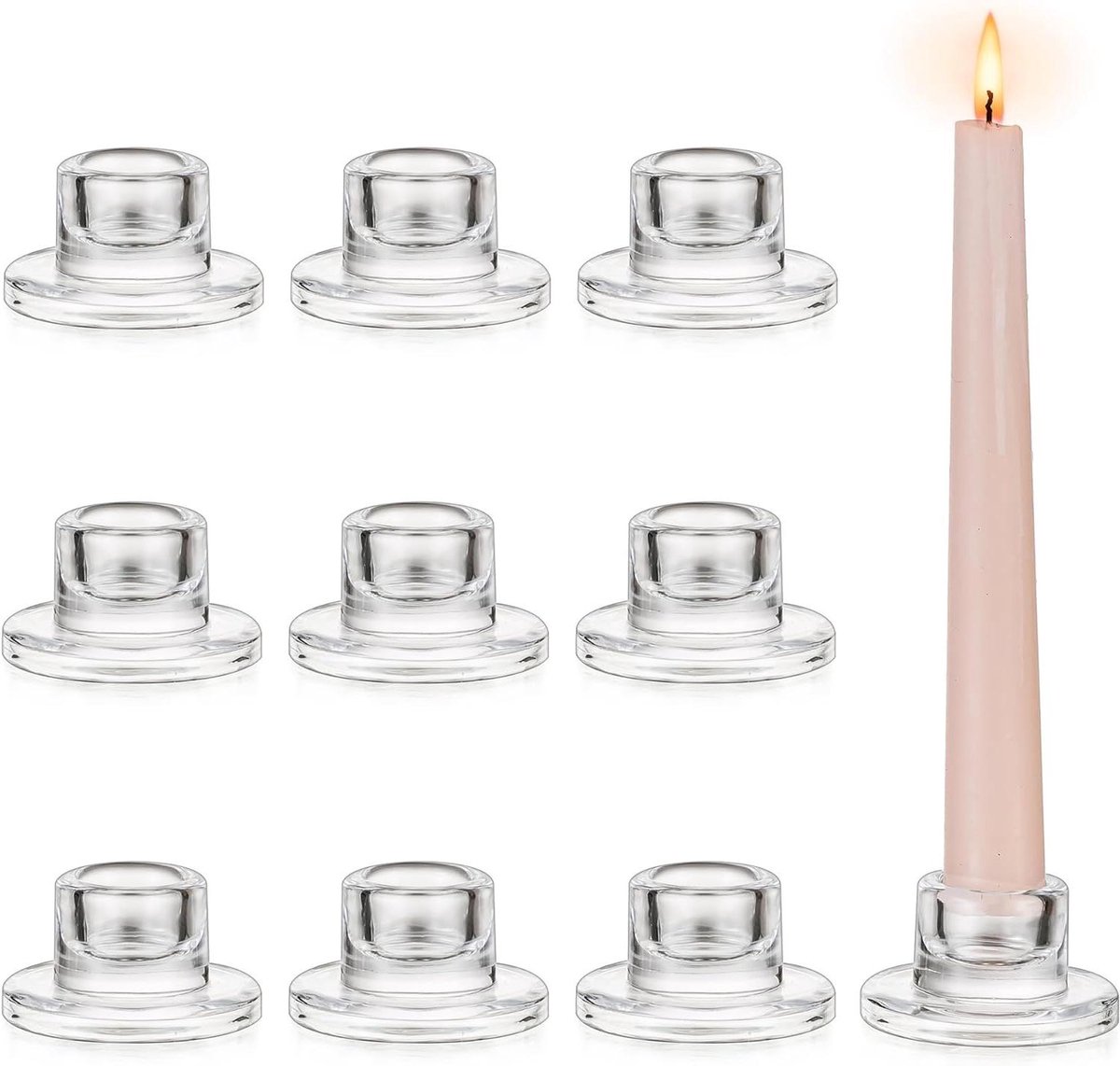 Allecta - Set van 10 transparante glazen kaarshouders voor kerst, bruiloft en tafeldecoratie