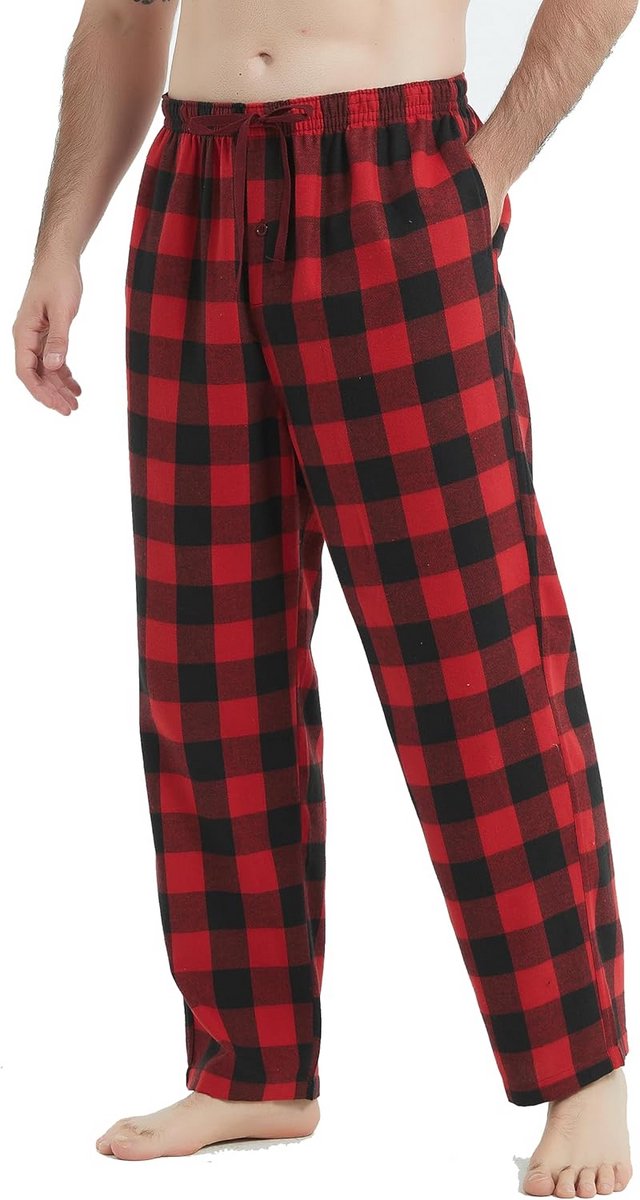 Comfortabele heren pyjamabroek van flanel en katoen met zakken en knoopgulp